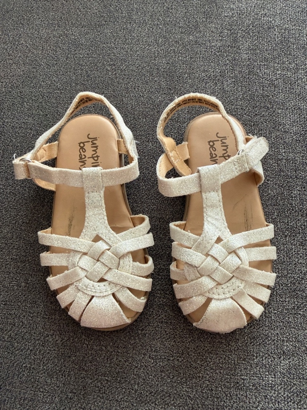 jumping beans Glittery Cream T-Strap Woven Sandals